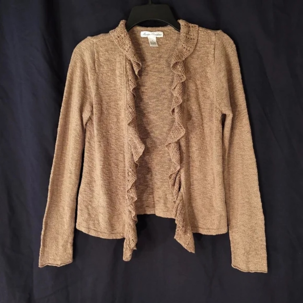Ruffle Front Open Knit Cardigan